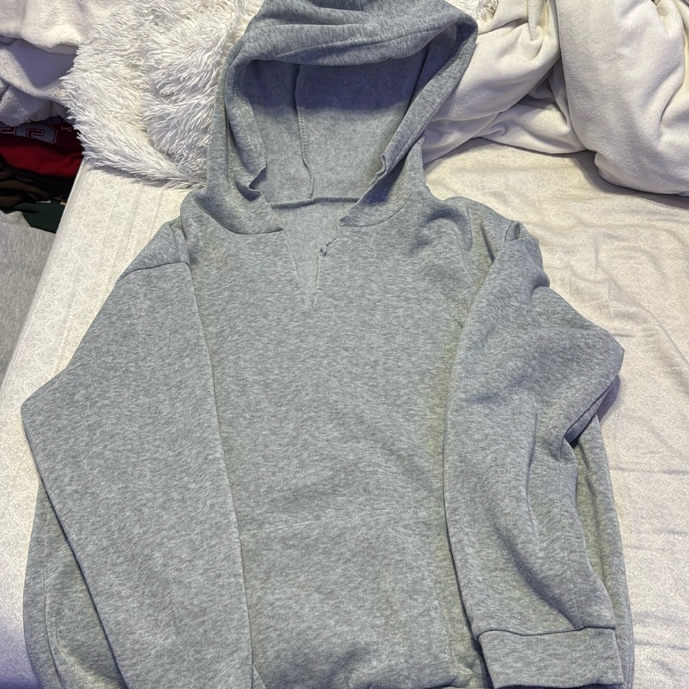 plain grey v cut hoodie